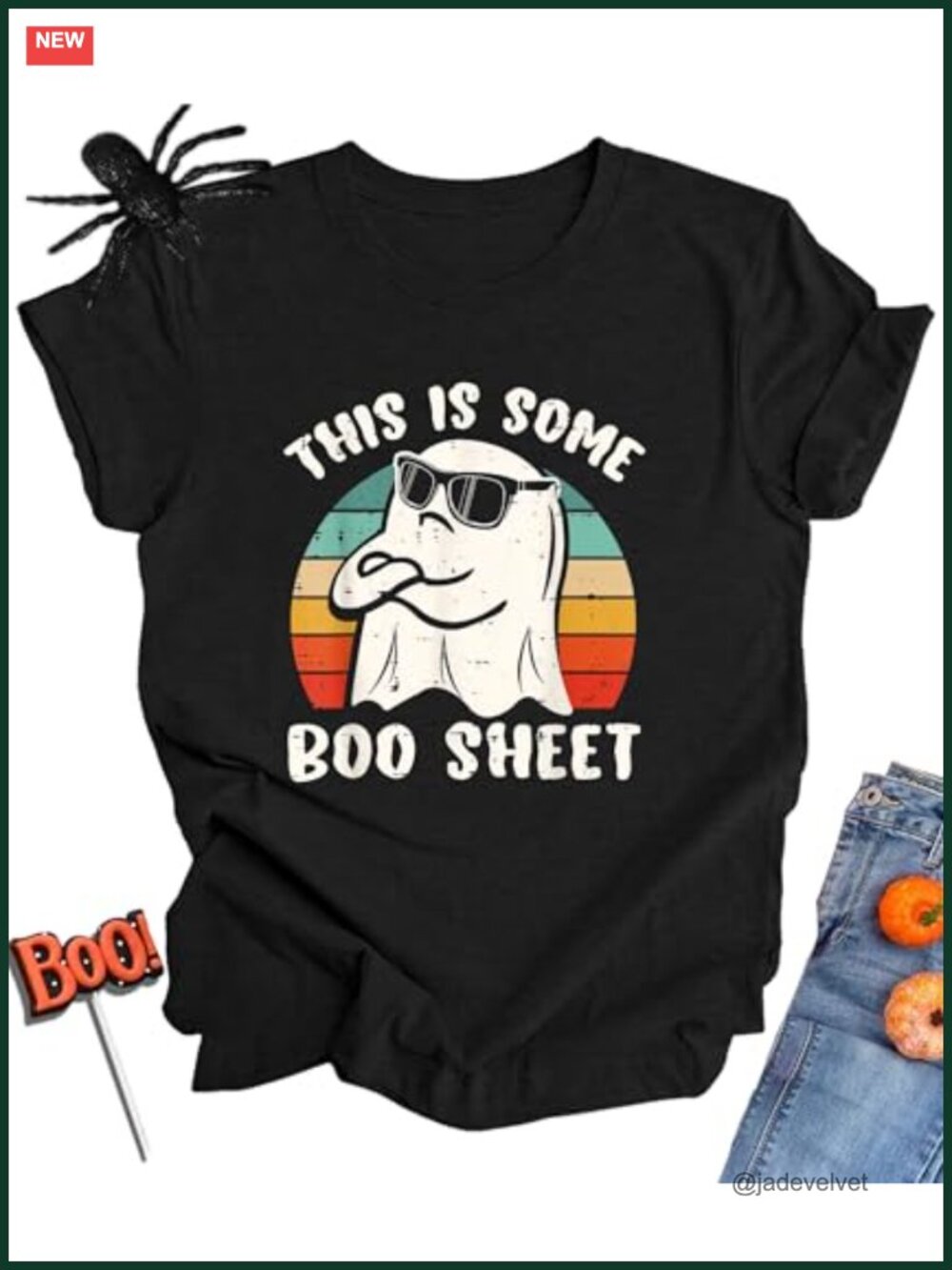 Womens Halloween Ghost TShirt Spooky Season Short Sleeve Crewneck Tee